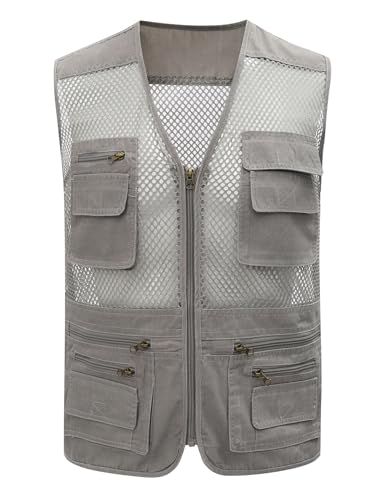 Gihuo Men's Utility Vest Fishing Safari Vest Summer Travel Vest with Pockets - color: Beige, size: Large