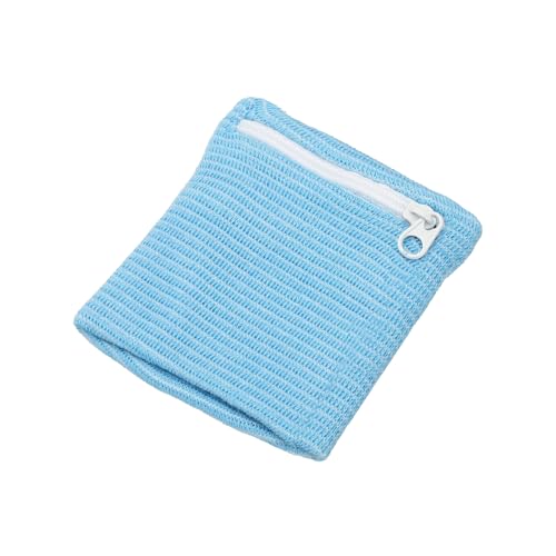 Wrist Wallet Wristband with Zipper,Cotton Wrist Band SweatBands - color: Sky Blue