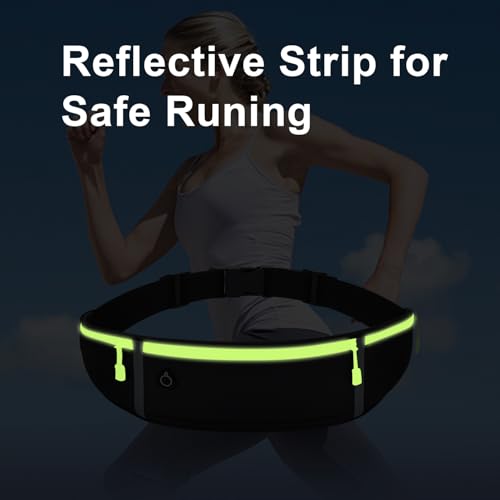 Slim Running Belt for Women Men,Runners Fanny Pack Phone Holder,Money Belt,Running Gear Accessories,with 3 Pockets (Green-black) - color: Green-black