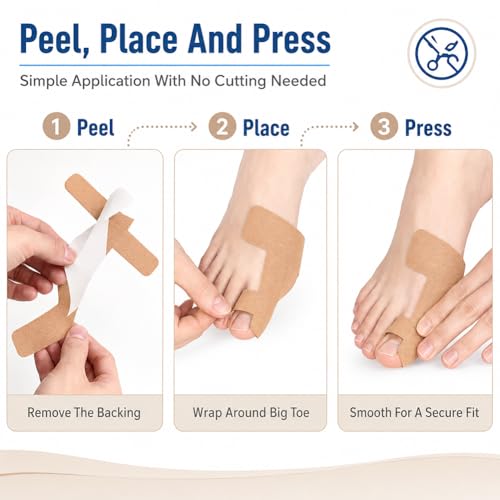 Pre Cut Bunion Corrector Kinesiology Tape Big Toe Support Feet Hallux Valgus Athletic Cushioning Breathable Latex Free Skin Friendly Comfort for Runners Daily Walking Tape(Beige,40PCS)