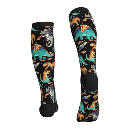 Compression Socks Circulation 15-20 Mmhg Knee High - color: Pizza Dinsaurs