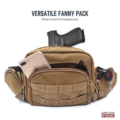 Tactical CCW Fanny Pack for Men Women, Concealed Carry Fanny Pack - color: Khaki