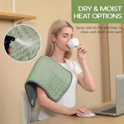 Heating Pad for Full Body Pain Relief 6 Heat Levels 4 Timers Soothes Back, Waist, Neck & Leg Aches Moist Machine Washable Holiday Wellness Gift - color: Green, size: 12'' x 24''