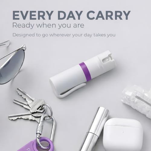 POM Pepper Spray & Personal Alarm Safety Kit – OC Self Defense Keychain Spray & Loud Emergency Alarm for Campus Safety, Women & Students - color: White X Lavender, style: Pocket Clip Model