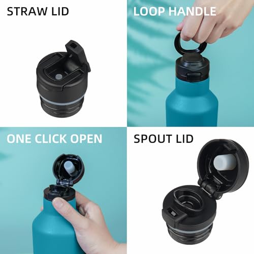 BJPKPK 25oz Insulated Thermal Water Bottle, Straw & Handle, Stainless Steel - color: Indigo Black, size: 25 Ounces