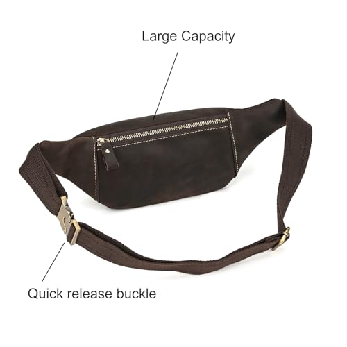 LUUFAN Men's Leather Fanny Pack Adjustable Waist Bag Hip Bum Belt Slim Purse Bag Cell Phone Pouch for Sport Travel Hiking, Dark Brown - color: 1034-Dark Brown