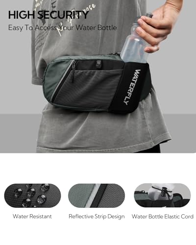 WATERFLY Water Bottle Fanny Pack, Hiking Hydration Belt for Women Men - color: Black & Gray