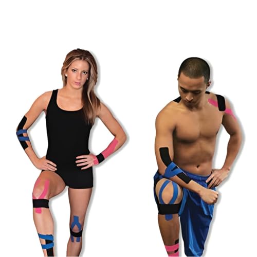 Pro-Tec Athletics Kinesiology Tape, Pre-Cut Strips for Muscle Tightness, Soft Tissue Support, Circulation, Reduced Fatigue - color: Pink/Black