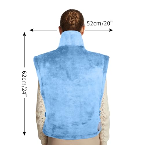 26" x 35" Flannel Neck&Shoulder&Back Heating Pad with 12 Temperature Settings& Countdown Timer,Pain Relief for Back/Neck/Shoulders/Menstrual Pain(Light Blue) - color: 03-light Blue