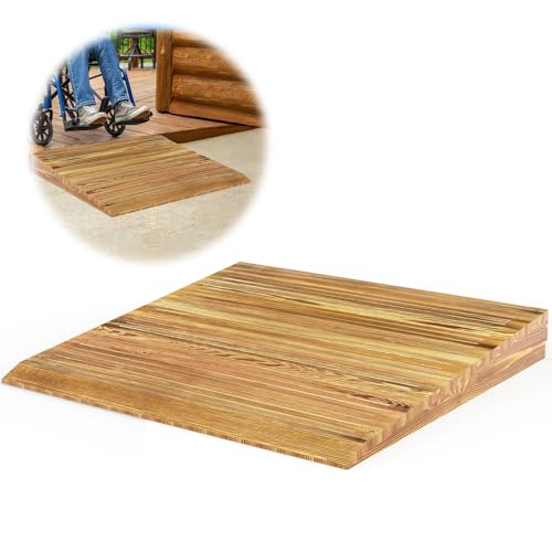 3" Rise Solid Wooden Threshold Ramp with Grooves for Home Steps/Wheelchairs - size: 3 inches