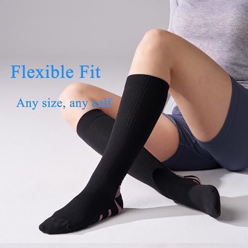 4 Pairs 20-30mmHg Compression Socks for Women Knee High Flying - color: Black Mix, size: Large-X-Large