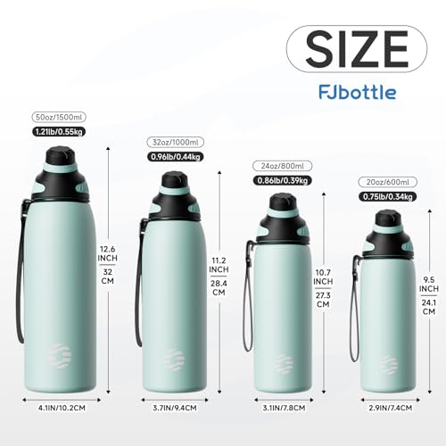 FJbottle 32oz Stainless Steel Insulated Water Bottle No Straw Spout Lid - color: Mint Green, size: 32 Ounces