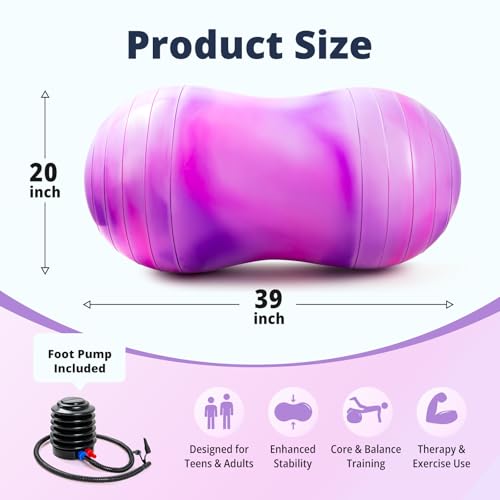 18''/20'' Peanut Ball for Kids & Adults, Anti-Burst Exercise Ball - color: Purple-pink, size: 20''(50cm*100cm)