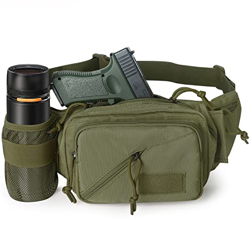 Concealed Carry Pistol Waist bag Tactical Conceal Carry Pistol Bag Fanny Packs Handgun Holster Pouch with Bottle&Gun Holder Fits 1911 Glock etc - color: Green