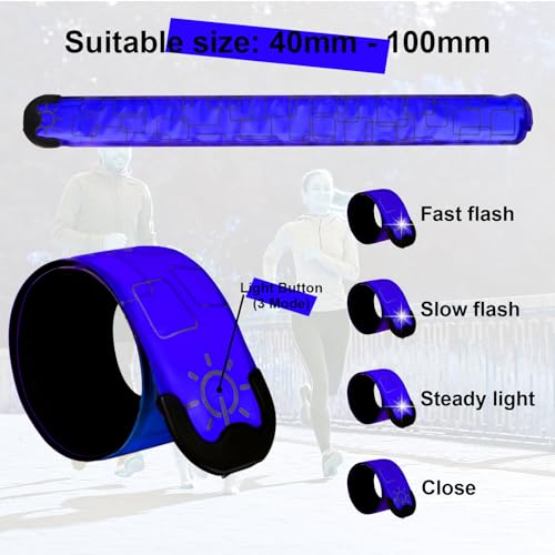 LED Safety Wristband Lights - Rechargeable Light Up Arm Ankle Band Kids Magic Slap Glow Bracelets Reflective Belt High Visibility for Night Cycling Walking Joggers Running Gear - color: Blue-Charge