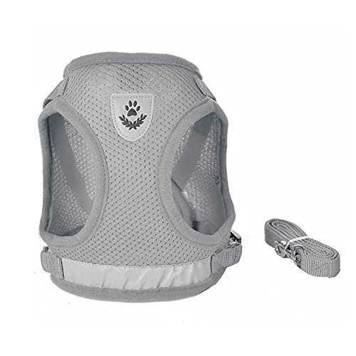 FEimaX Dog Harness and Leash Set for Walking, Soft Mesh Adjustable Easy Control Lightweight Cat Vest Harnesses with Reflective Strips, Escape Proof Small Dogs Cats Vests (Grey, Medium) - color: Grey, size: Medium