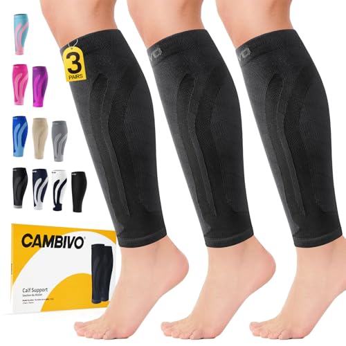 CAMBIVO Calf Compression Sleeve 3 Pairs Footless Compression Socks Running - color: Black, size: Small-Medium