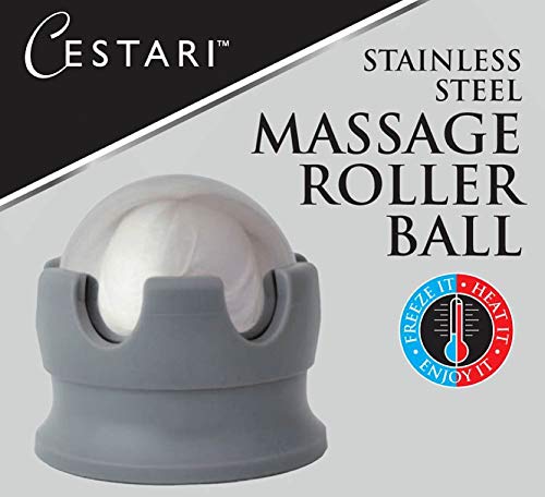 Cestari Stainless Steel Ice Hot Cold Roller for Pain Relief, Foot Massage Ball with Silicone Holder, HSA Muscle Roller, Gray - color: Gray 55mm