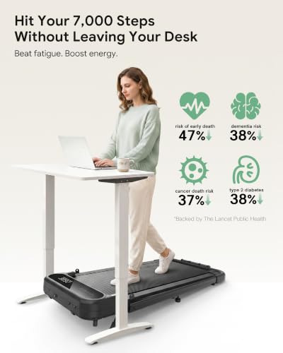 UREVO Strol 2E Pro Smart Walking Pad Treadmill with APP, 12% Incline, Compact Walking Pad with Safety Handle, Plug & Play, Desk Treadmill with LED Display, Walking & Running for Home Office - color: grey