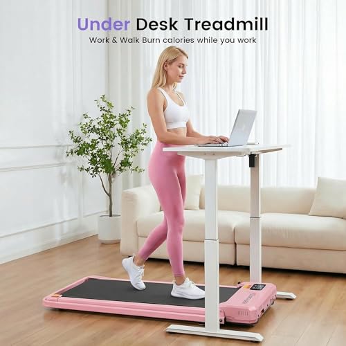 ANCHEER Walking Pad with Incline - Under Desk Treadmill with Handle Bar - color: Pink Rose Gold
