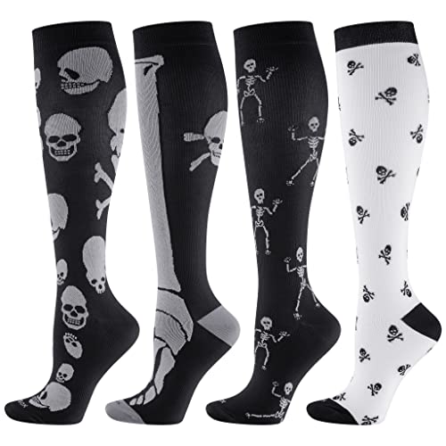 LEVSOX Compression Socks Women and Men, 20-30mmHg, Best for Nurses, Travel, Pregnancy - color: 4 Pairs Skeleton, size: Small