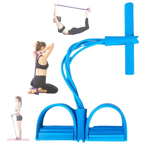 21 Fitness Resistance Bands-4 Tube Pedal Ankle Puller - 2023 New Sit up Leg Stretch Rope Exercise Bands with Handles, Stretching Workout Fitness Bands for Arm Weights Exercise Equipment - color: Blue