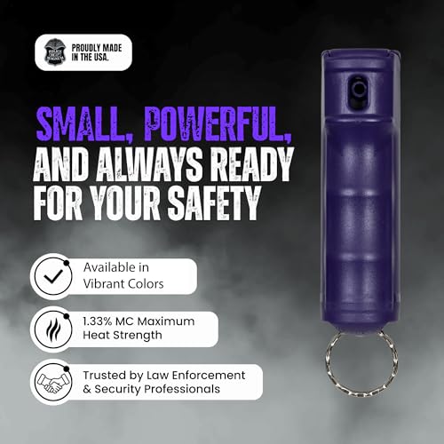 Police Magnum Keychain Pepper Spray Flip Top Safety 2 Pack 1/2oz - Maximum Heat Strength OC with Dye - Tactical Small Compact Case Holder - for Women & Men's Self Defense - Made in The USA - color: PURPLE