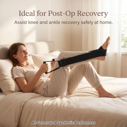 Leg Lifter Strap with Dual Handles, Adjustable Thick Elastic Leg Lifter for Knee Recovery, Post Knee Surgery Must Haves, Knee Exercise Equipment, Hip Kit Aids for Knee Replacement Recovery, Portable Leg Stretching Strap for Home Fitness & Mobility Trainin