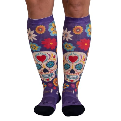 Crazy Compression Over-the-Calf Socks with Fun Designs - color: Calavera Purple, size: Small-Medium