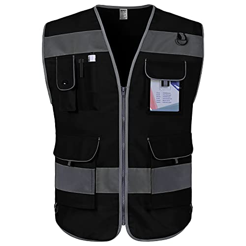 TCCFCCT High Visibility Safety Vest for Men Women 9 Pockets, Black 4XL - color: Black Fabric-bison 001, size: 4X-Large