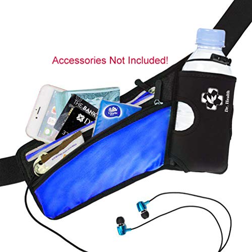 Running Belt Sport Waist Pack/Pouch w/Water Bottle Holder Hydration Fanny Pack Reflective Stripes Cellphone Storage Earphone hole for Dog walker Hiking Travel Adjustable Women/Men (BLACK/Royal Blue) - color: BLACK/Navy Blue
