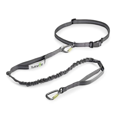 Tuff Mutt Waist Hands Free Dog Leash for Walking Running Hiking - color: Carabiner/Gray