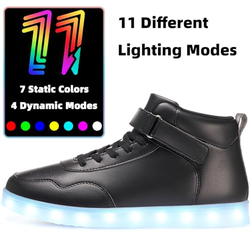 APTESOL Unisex Rechargeable LED Light Up Shoes Men Women High Top Sneakers - color: Black, size: 7 Women/5.5 Men