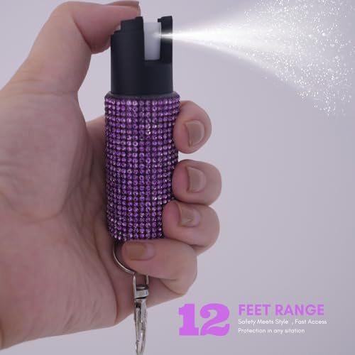 Pepper Spray for Women, Mini Bling Keychain, 12-Ft Range, Quick Release - color: Bling Purple Color