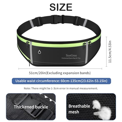 SooGree Slim Running Belt Fanny Packs for Women & Men Runners Pouch Waist Pack Phone Holder Large Crossbody Runners Bag Gear Accessories for Running Hiking Traveling Sports Adjustable Strap - color: Black, size: 1189