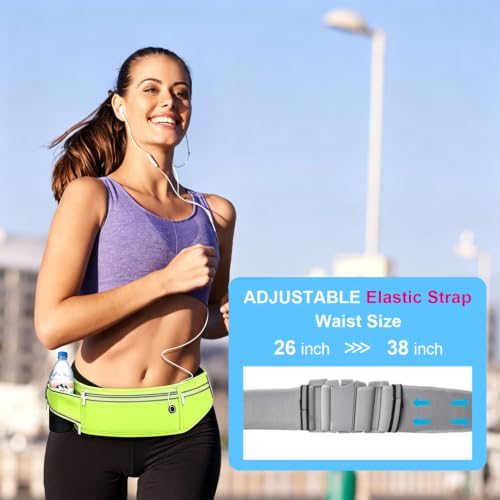 Slim Running Belt for Women Men,Runners Fanny Pack Phone Holder,Money Belt,Running Gear Accessories,with 3 Pockets (Grass green) - color: Grass green