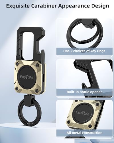 ExtreLife Keychain, Works with Apple Find My, Bottle Opener, Carabiner Car Key Chains with Gps Tracker - color: Champagne Gold