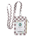 bolimoss Lanyard Wallet with Id Badge Holder, Small Keychain Wallet Wristlet, Pu Leather Zipper Credit Card Holder Neck Strap for Women School Teacher Student Nurse Office Worker - color: Dusty Rose Checkerboard