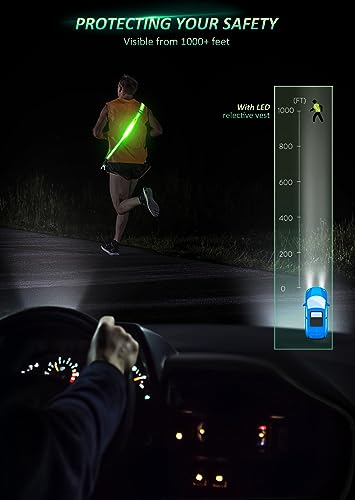 Ylzzrs LED Reflective Belt Sash Walking Gear,Safety Lights for Walkers at Night,High Visibility Safety Rechargeable Reflective Running Gear for Men Women Kids Night Dog Walking Gear - color: Green