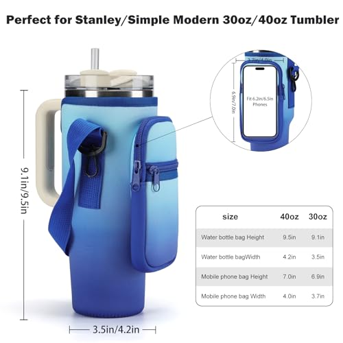 GOEWY Water Bottle Carrier Bag for Stanley Cup 40/30oz with Phone Pockets - color: Dark Blue, size: 30oz