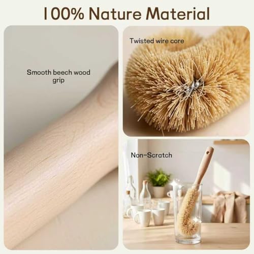 Bottle Brush Cleaner,Long Beech Wood Handle Non-Scratch,L-Shape for Cleaning Coffee Cups,Mason,Thermos,Glass Bottle,Beer Bottles,Wine Bottles,Baby Bottle-2 Pack - size: 2 Pack - L-Shape Brushes