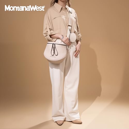 Montana West Crossbody Bag for Women, Vegan Leather Bum Bag with Coin Purse - color: Beige