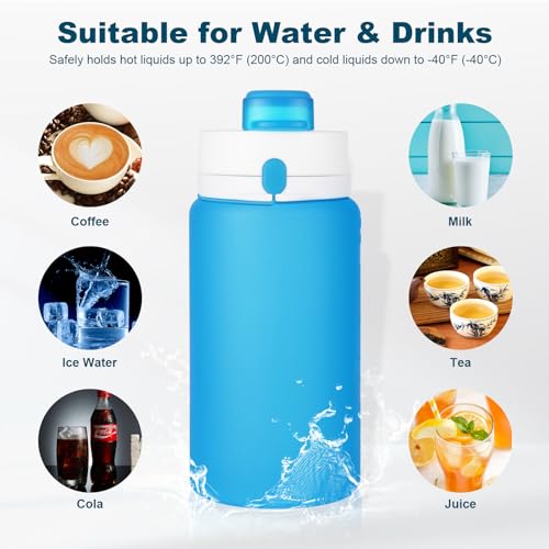 PLTCAT Collapsible Water Bottles, 19oz Foldable Silicone Travel Bottles - color: Blue