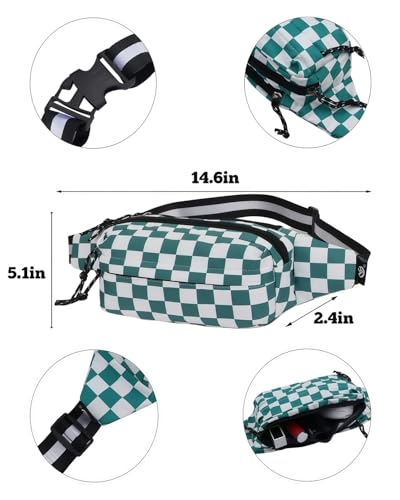 AIBEARTY Fashion Fanny Pack Small Checkered Waist Pack Belt Waist Bag Pack Pouch with Adjustable Strap for Sport Running,Camping,Trip - color: Green Check Pattern