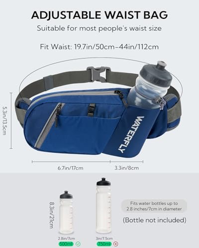 WATERFLY Water Bottle Fanny Pack, Hiking Hydration Belt for Women Men - color: Blue
