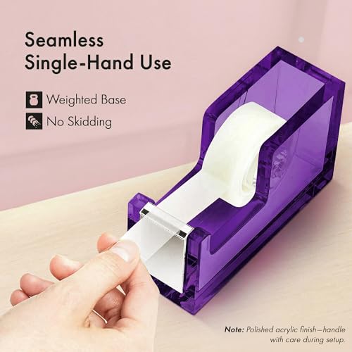 OfficeGoods Acrylic Tape Dispenser, Aesthetic and Compact Design, Purple - color: Purple