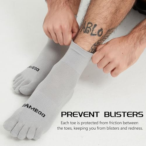 Sunew 3 Pairs Toe Socks for Men Women,Viscose Bamboo Breathable Athletic Running Five Finger Ankle/Quarter Socks - color: Grey, size: Large