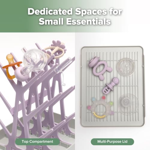 haakaa Baby Bottle Drying Rack with Tray, Space-Saving Bottle Drying Tree - color: Lavender, size: Large