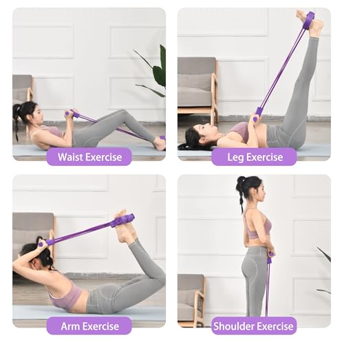 Multi-Function Tension Rope Band & Pedal Puller Resistance Band, 6-Tube Elastic Yoga Pedal Puller Resistance Band, for Abdomen/Waist/Arm/Leg Stretching Slimming Training - color: Purple-6 tube