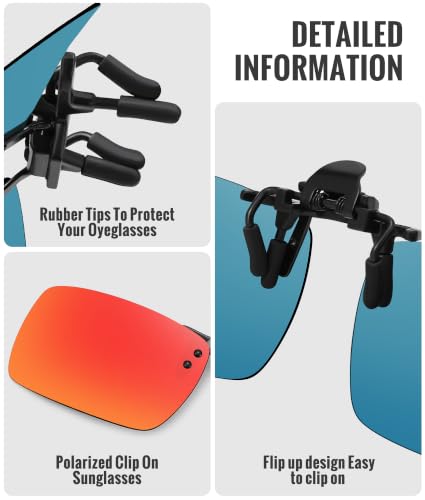 MEETSUN Polarized Clip On Sunglasses for Men Women, Fit Over Glasses - color: 1pack-red Mirror Lens